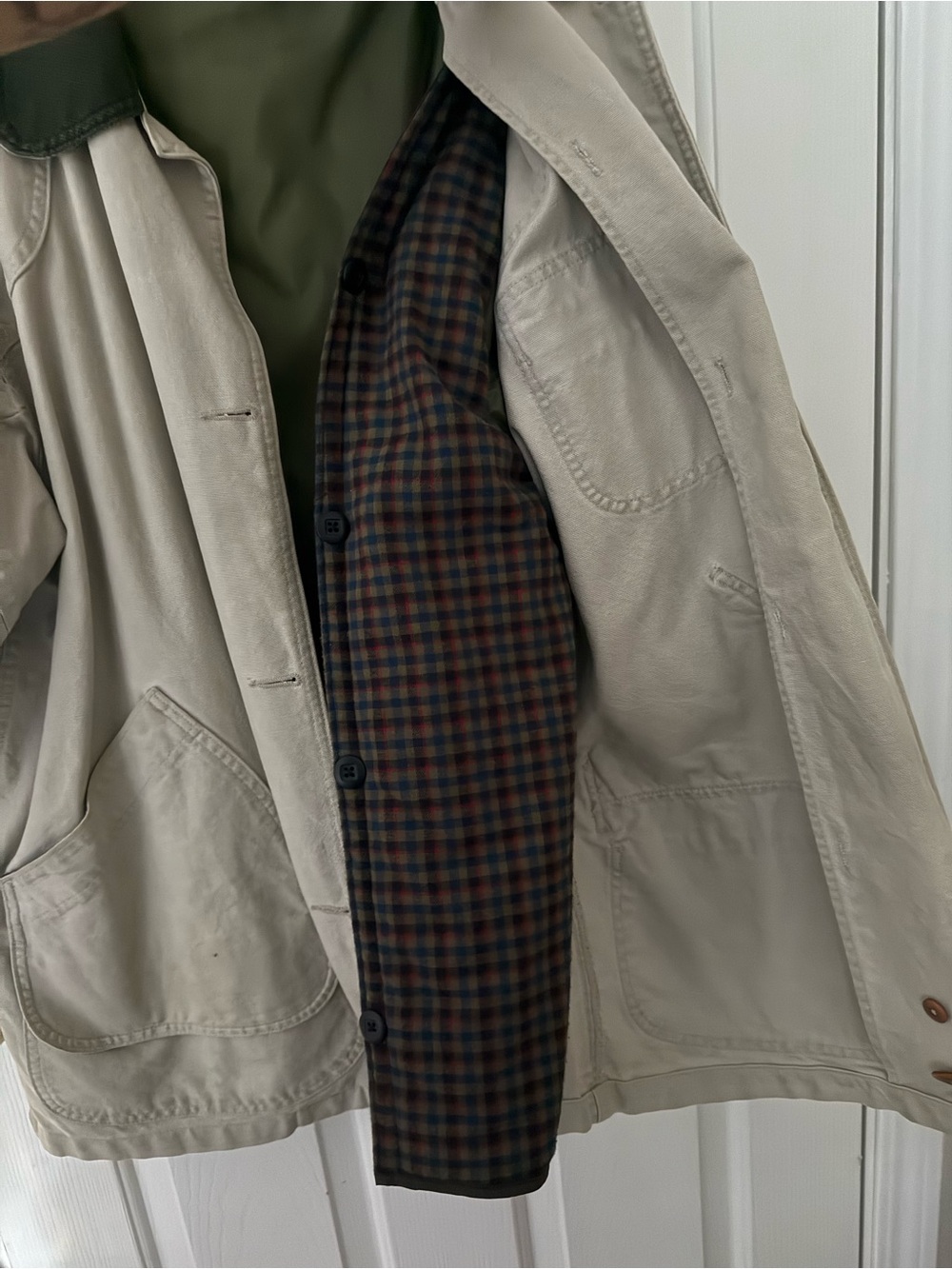Vintage L.L. Bean Khaki Field Jacket with Dark Green Collar - Picture 3 of 7